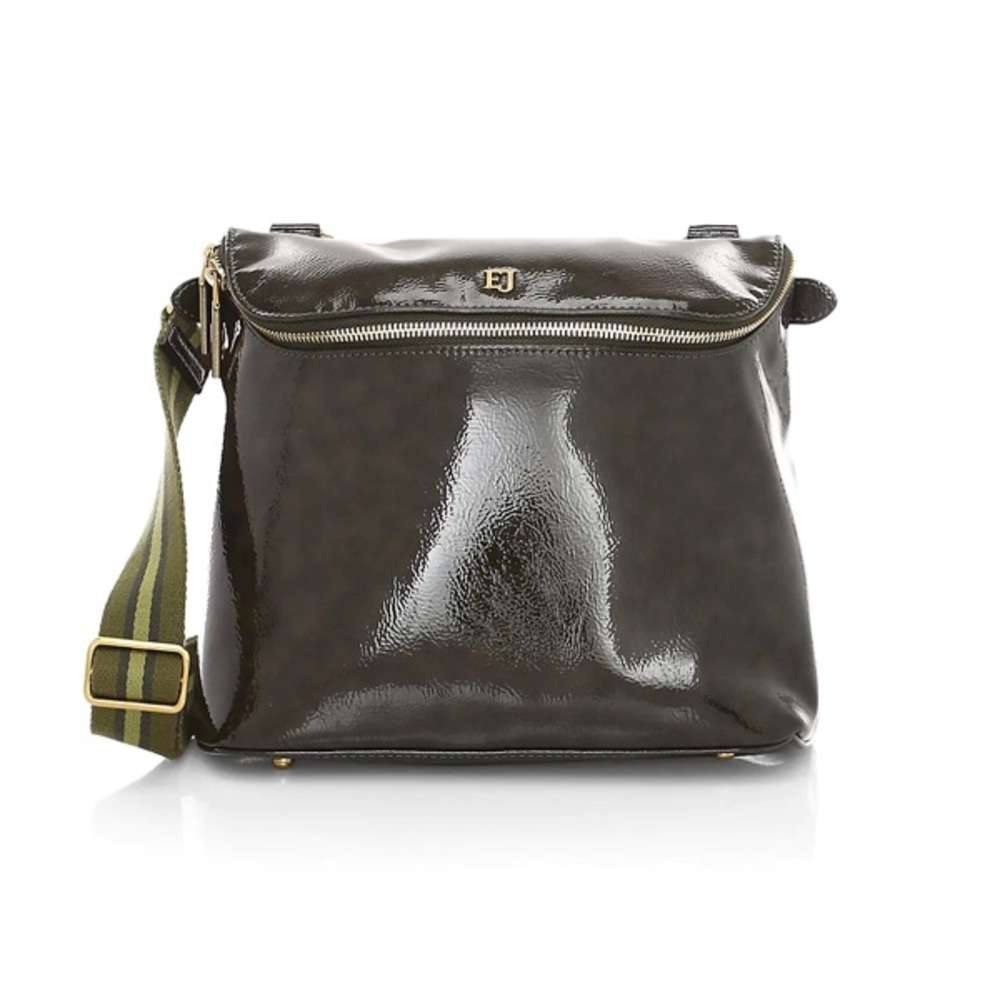 Eric Javits slick patent crossbody bag in olive green